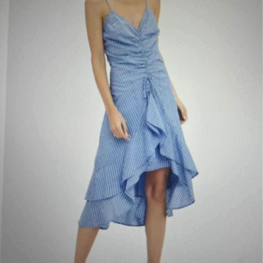 Joie Eberta Striped Cotton High-Low Ruffle Dress